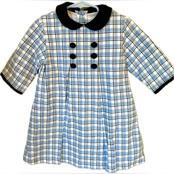 bella bliss Other - Bella Bliss Plaid Dress Girl’s 5 Blue White XS S LS Cotton Pleated A-Line Checks